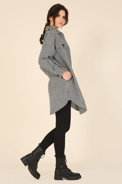 Houndstooth long shirt jacket