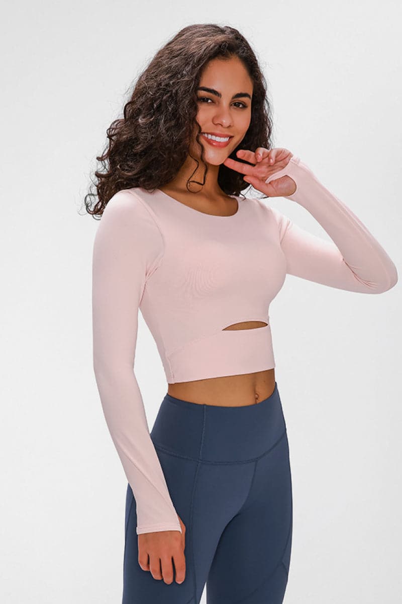 Long Sleeve Cropped Top With Sports Strap.