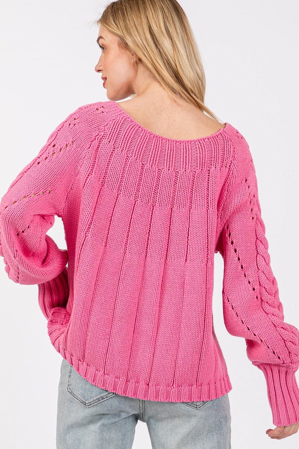 Cozy cable-knit oversized sweater with boat neckline