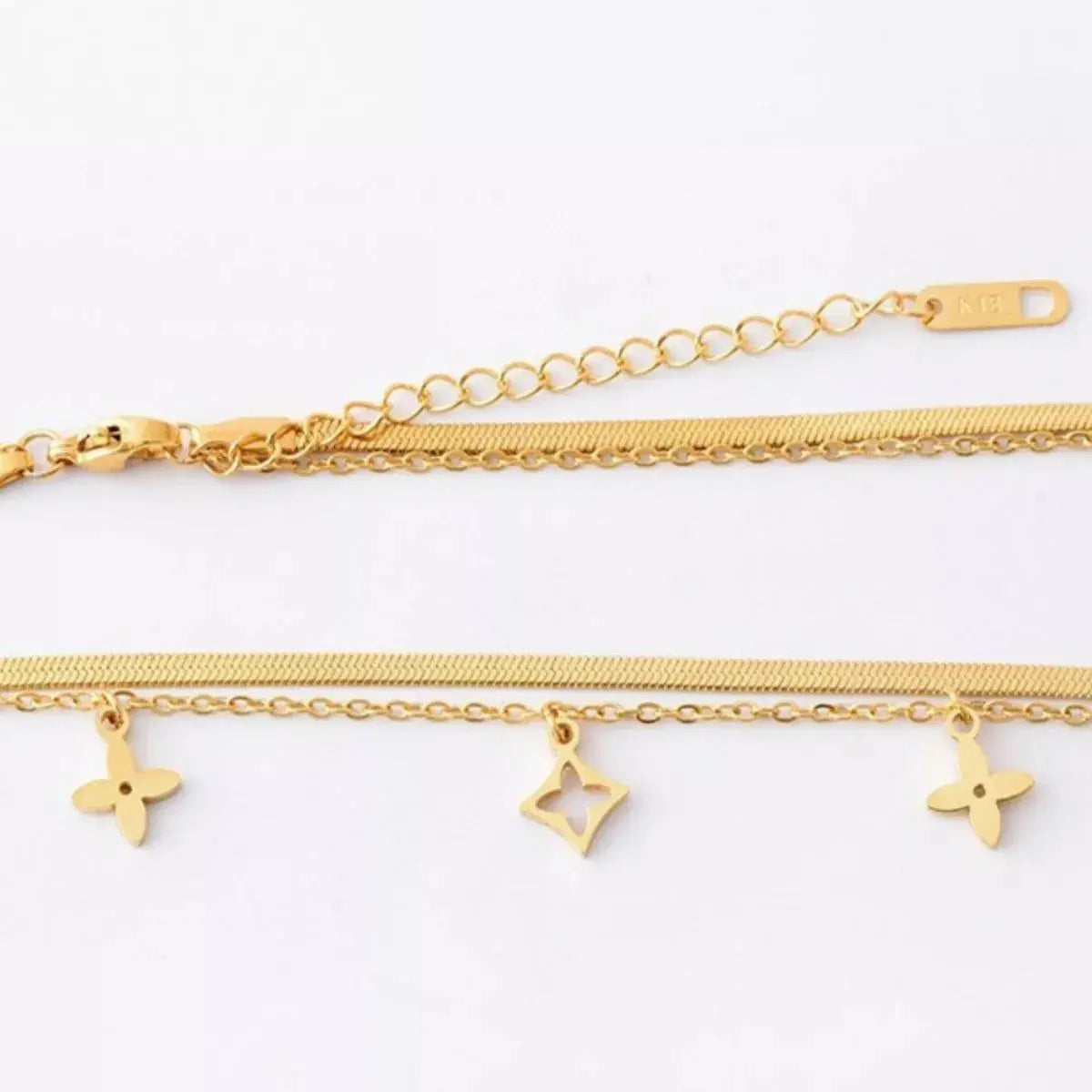 18K Gold Plated Double Layered Charm Necklace With Flower And Star Charms Simply Love
