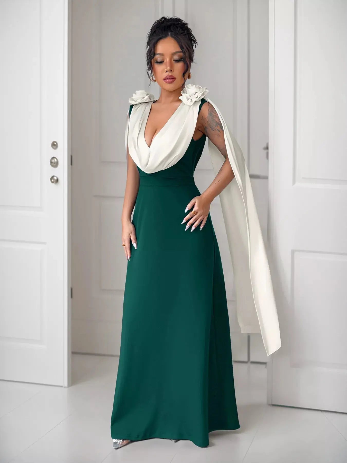 Floral Applique Two Tone Maxi Dress Simply Love