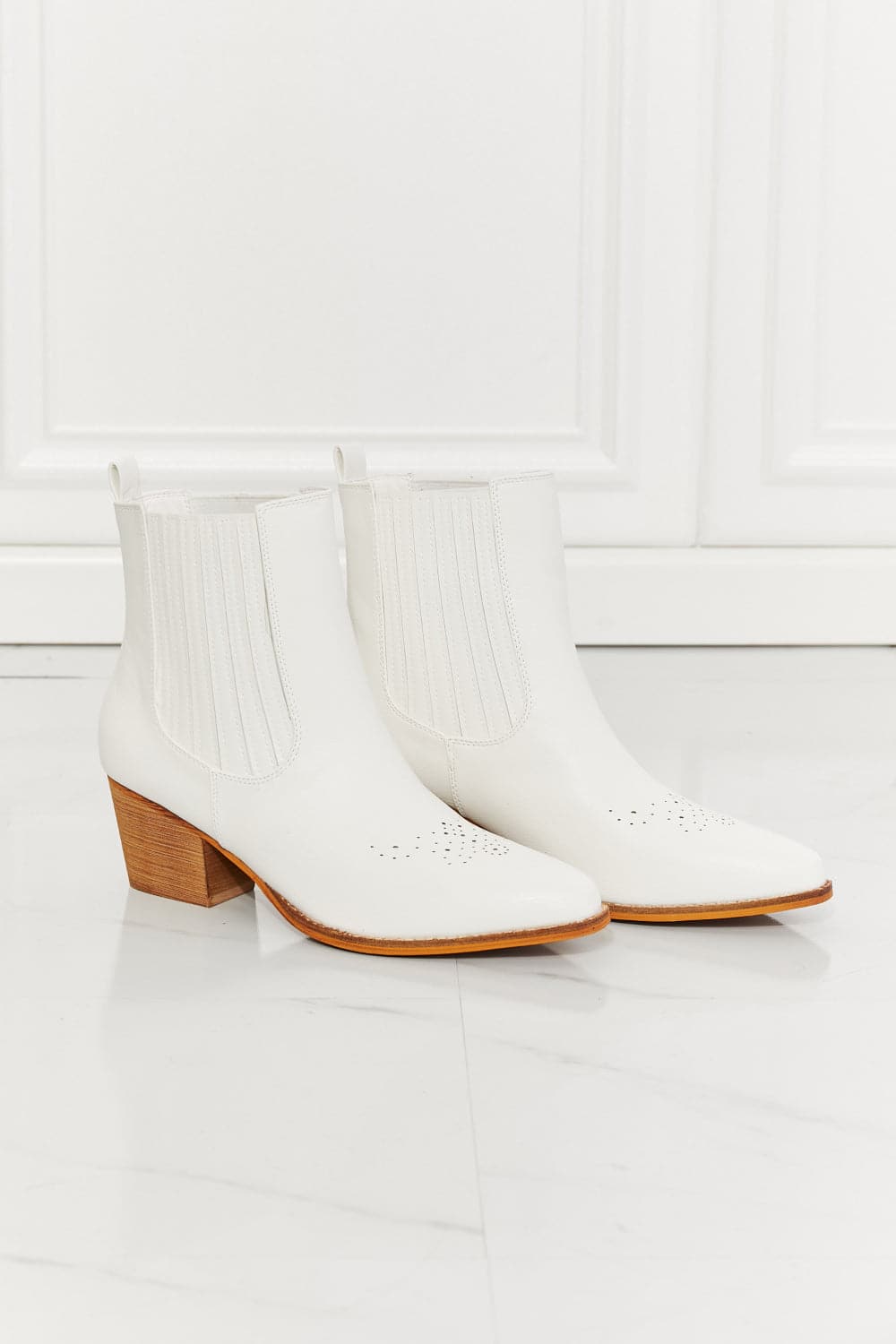 MMShoes Love the Journey Stacked Heel Chelsea Boot in White.