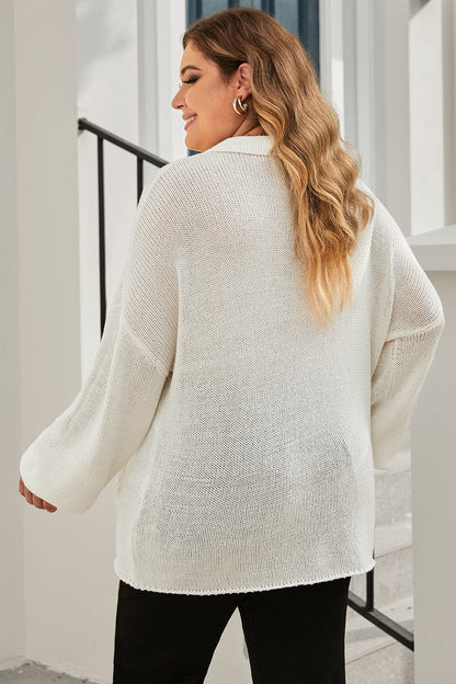 Plus Size Quarter-Button Collared Sweater.