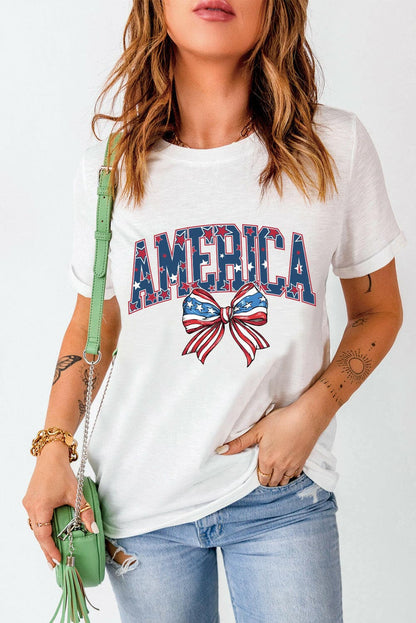 AMERICA Round Neck Short Sleeve T-Shirt.