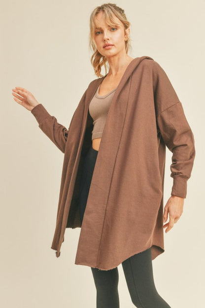 Kimberly C Open Front Longline Hooded Cardigan.