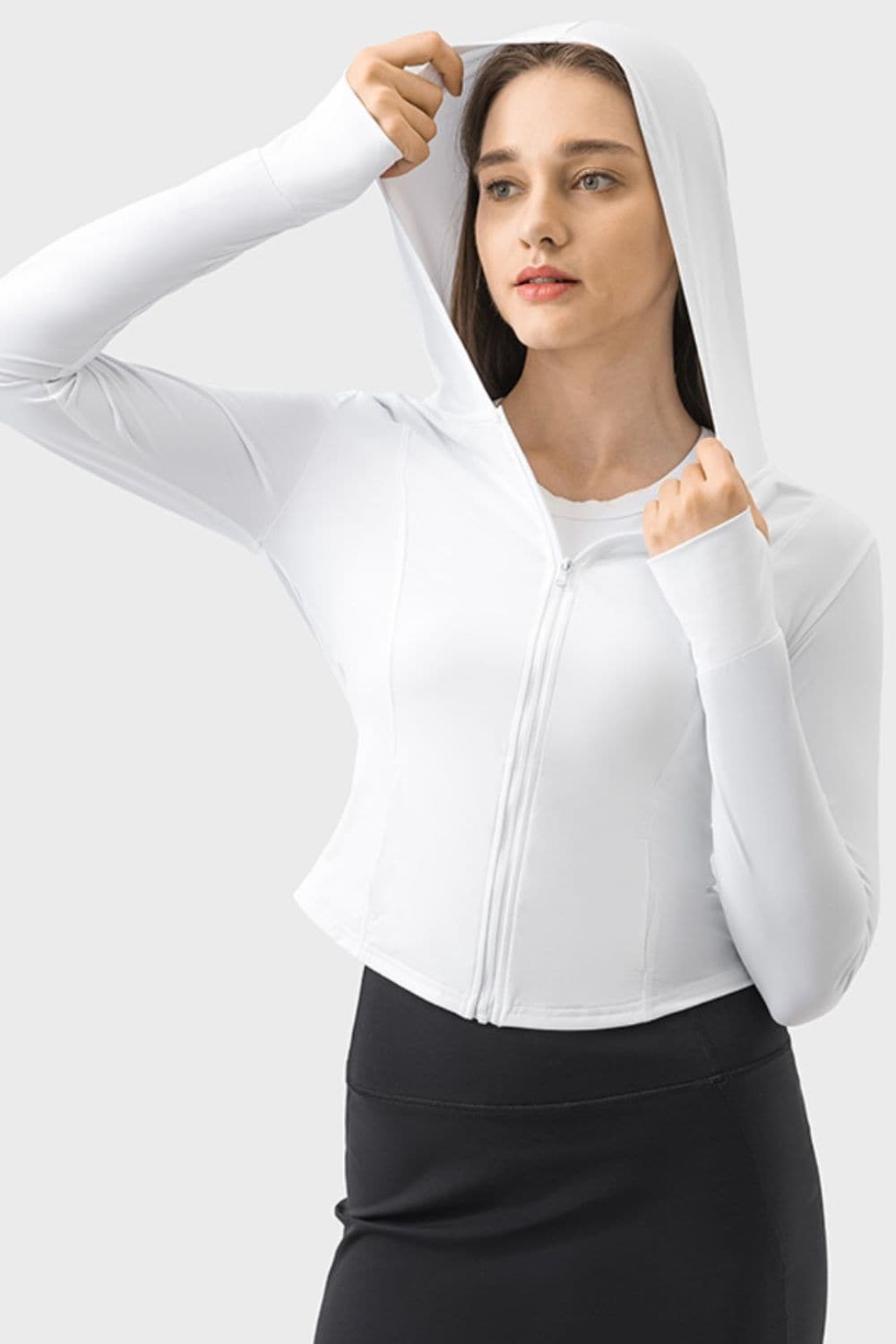 Pocketed Zip Up Hooded Long Sleeve Active Outerwear.