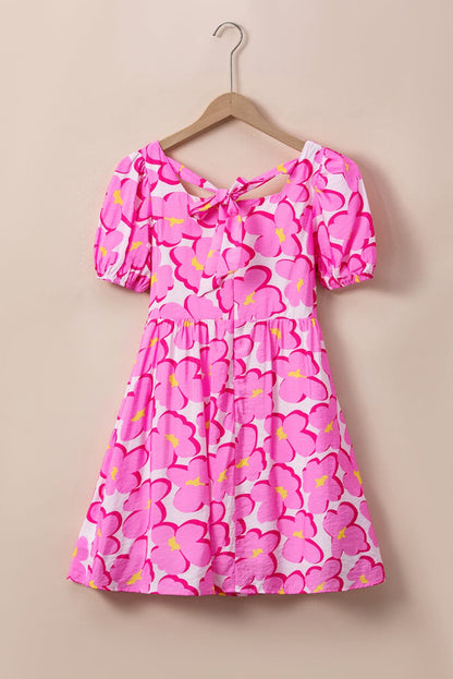 Printed Square Neck Short Sleeve Dress.