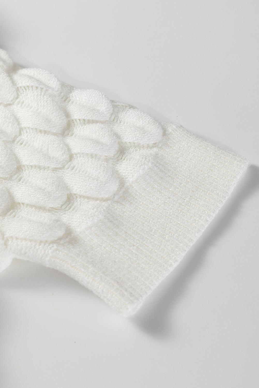 White Fish Scale Knit Ribbed High Neck Short Sleeve Sweater Dear-Lover Dropshipping