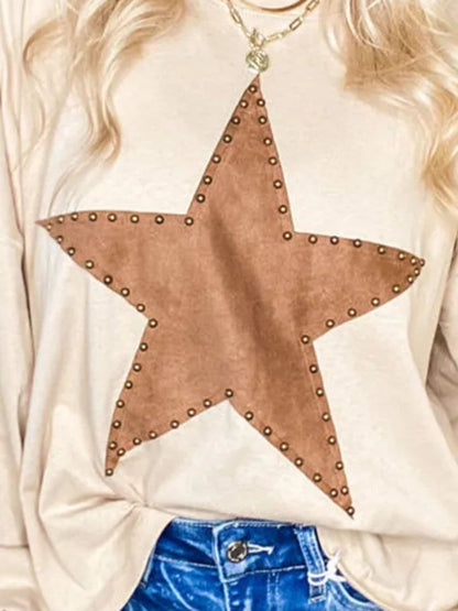 Star Round Neck Long Sleeve BlouseFeatures: Basic style
Sheer: Opaque
Stretch: Slightly stretchy
Material composition: 85% polyester, 10% cotton, 5% elastane
Care instructions: Machine wash cold. TumLove Salve Star Round Neck Long Sleeve BlouseShirts