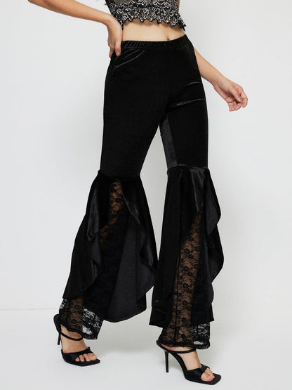 Lace detailed high-waisted flared trousers