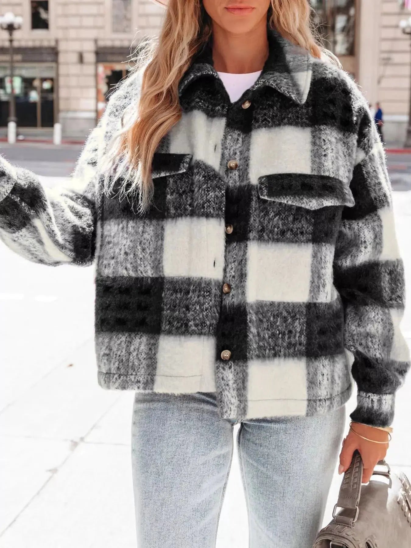 Plaid Button-Down Shacket Simply Love