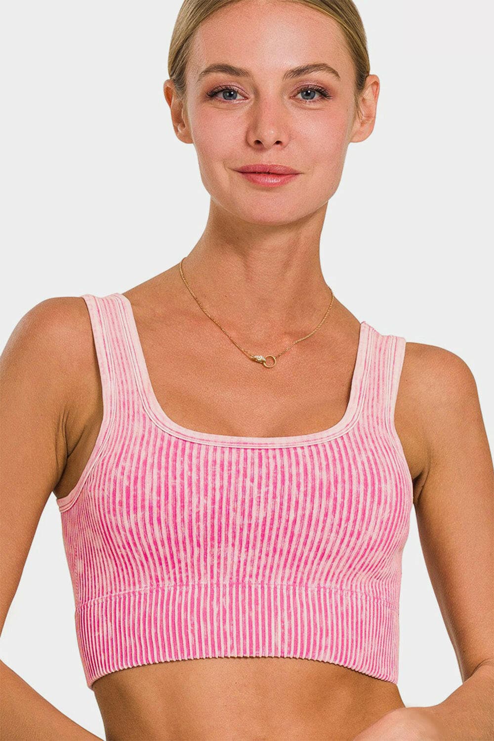 Zenana Ribbed Square Neck Wide Strap Tank.