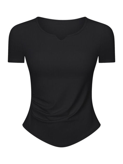 Notched Short Sleeve Active T-Shirt.