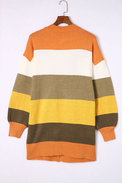 Open Front Color Block Cardigan