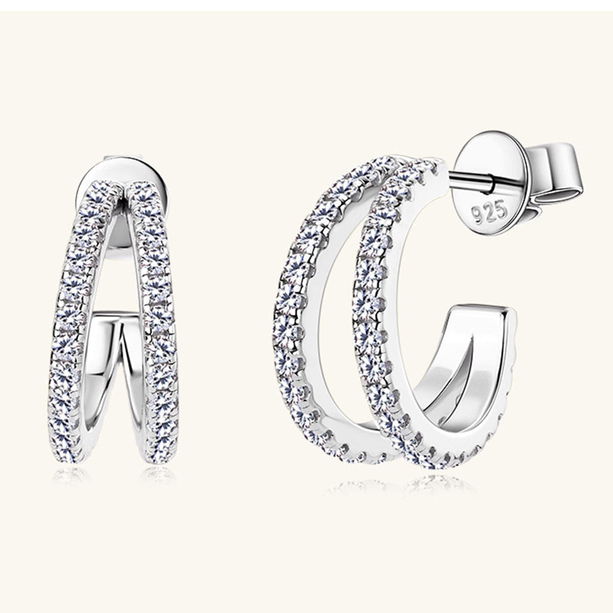 Moissanite 925 Sterling Silver C-Hoop Earrings.