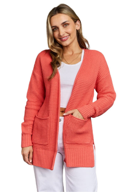 Zenana Bright & Cozy Full Size Waffle Knit Cardigan.