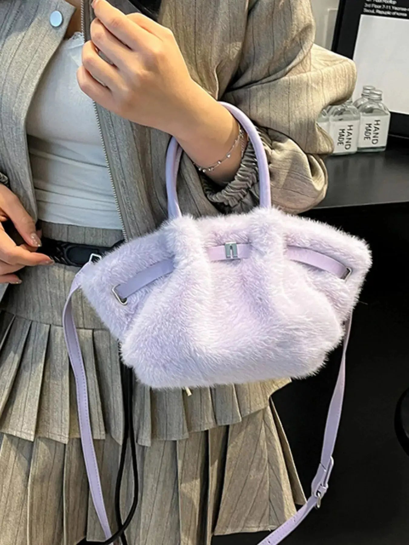 Fluffy Crossbody Bag with Buckle Detail Simply Love