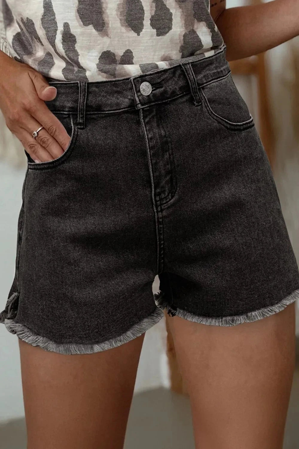 Simply Love: Raw Hem High-Waist Denim Shorts Simply Love