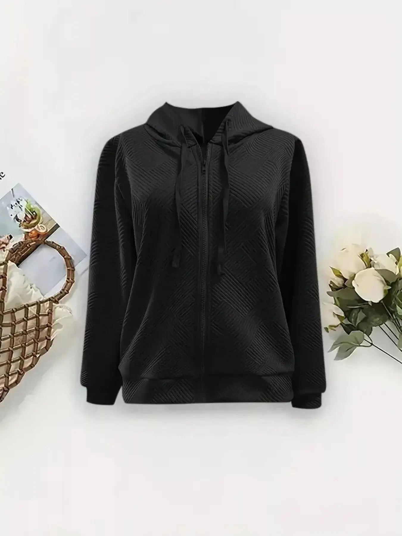 Textured Zip-Up Hooded Jacket Simply Love