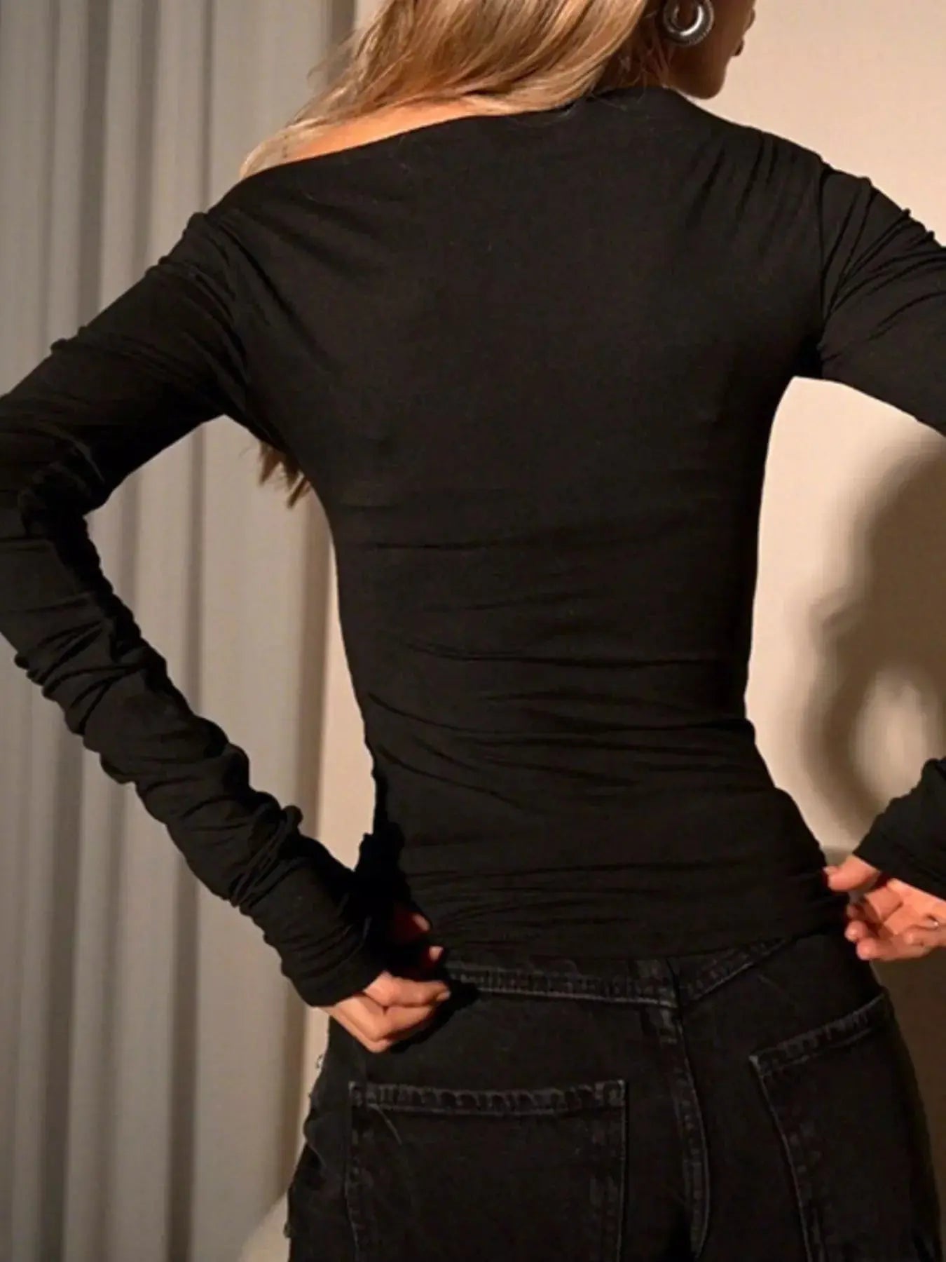 Off-Shoulder Ruched Long Sleeve T-Shirt Simply Love