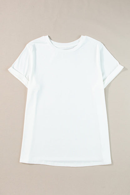 Chic white rolled sleeve plus size tee for effortless style