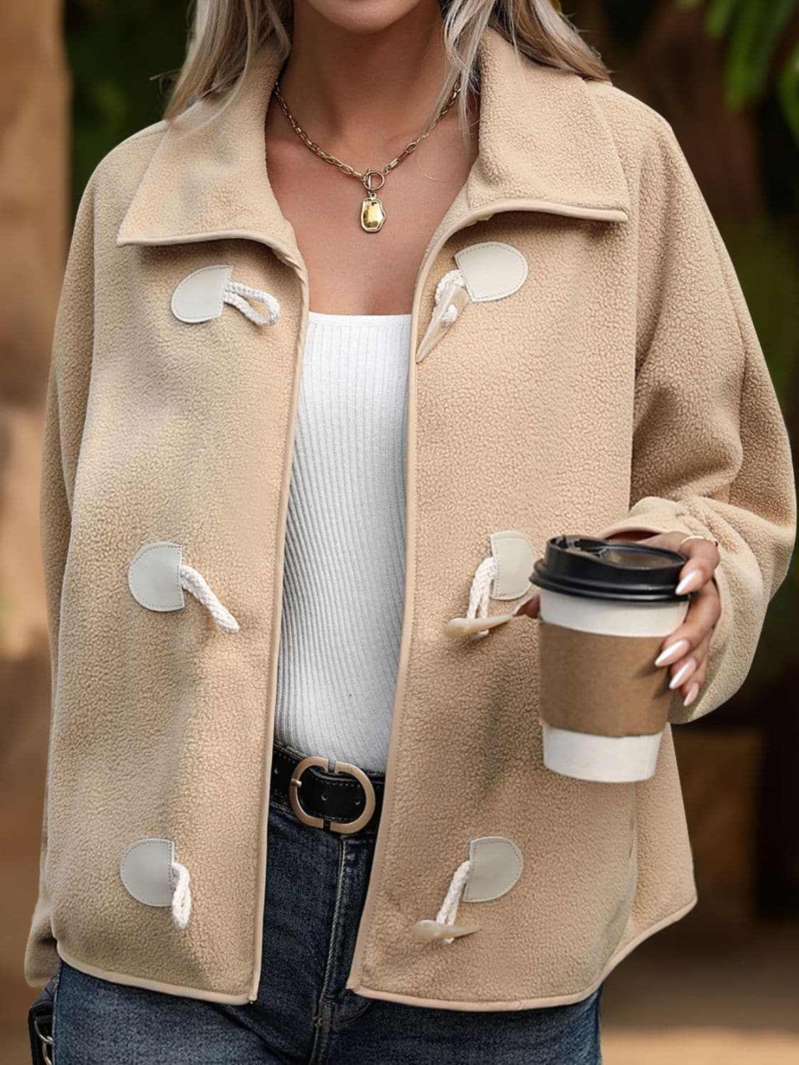 Chic collared toggle coat with pockets - Love Salve 