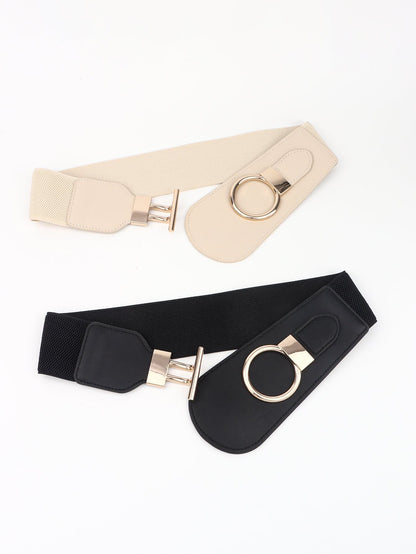 PU Elastic Wide Belt with Alloy Buckle.