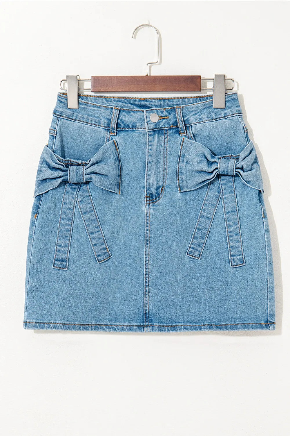 Acid Wash Bowknot Details High Waist Denim Skirt - Product back view by Simply Love