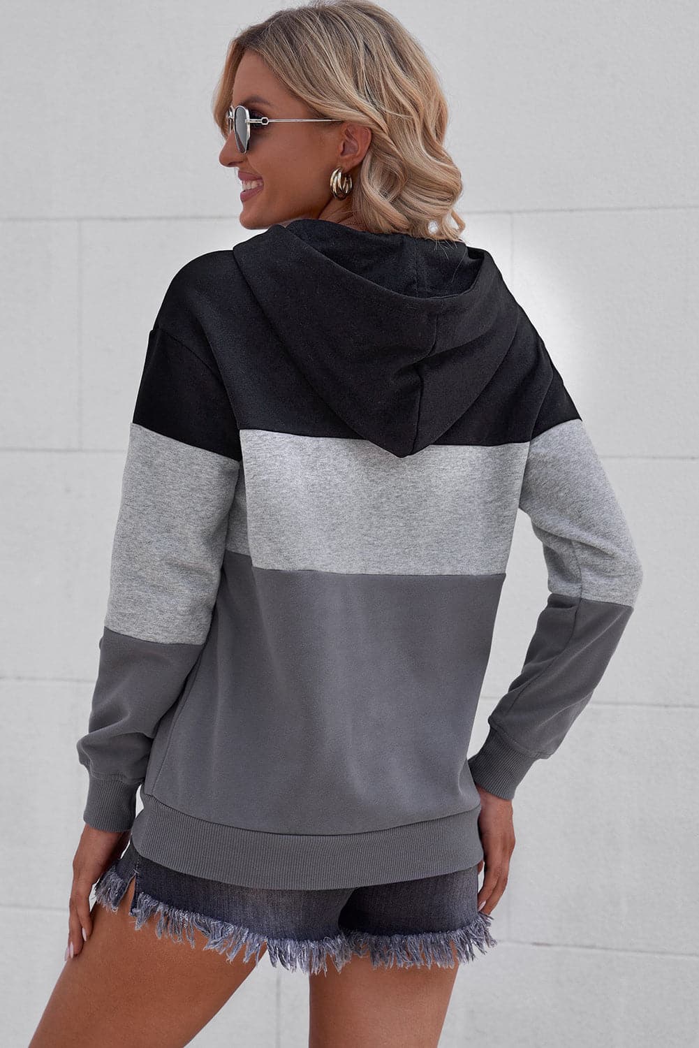 Color Block Dropped Shoulder Hoodie.