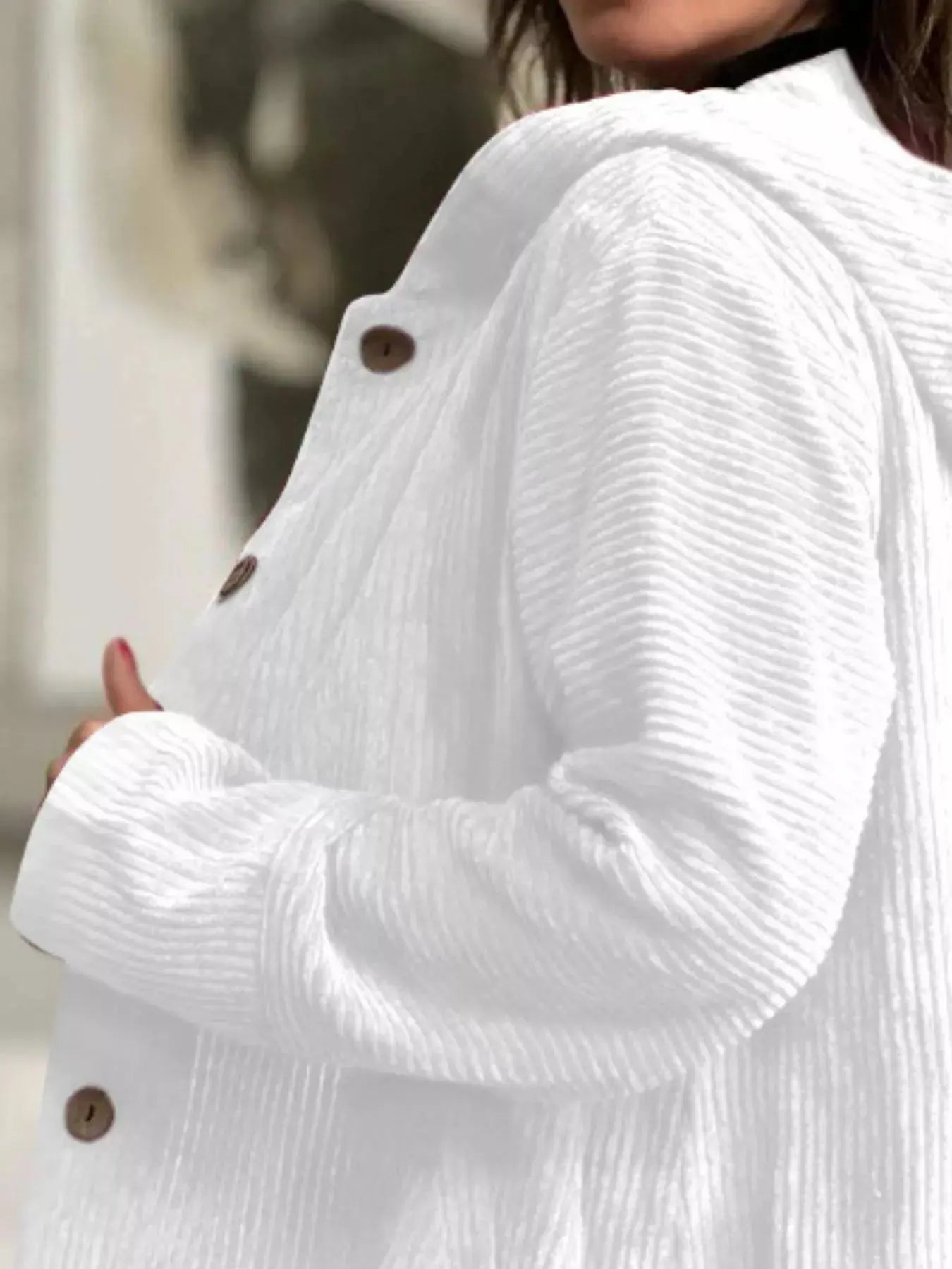 Full Size Corduroy Button Up Hooded Jacket Plus Size Simply Love