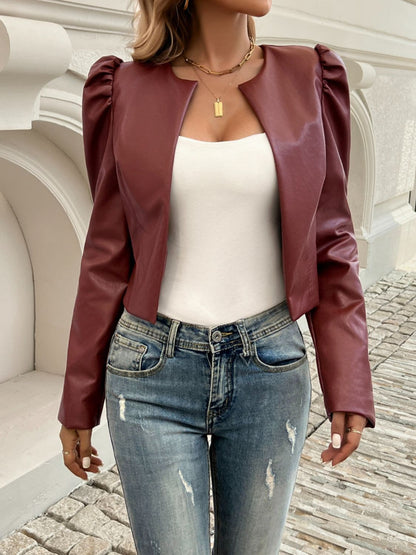 Chic Ruched Puff Sleeve Jacket