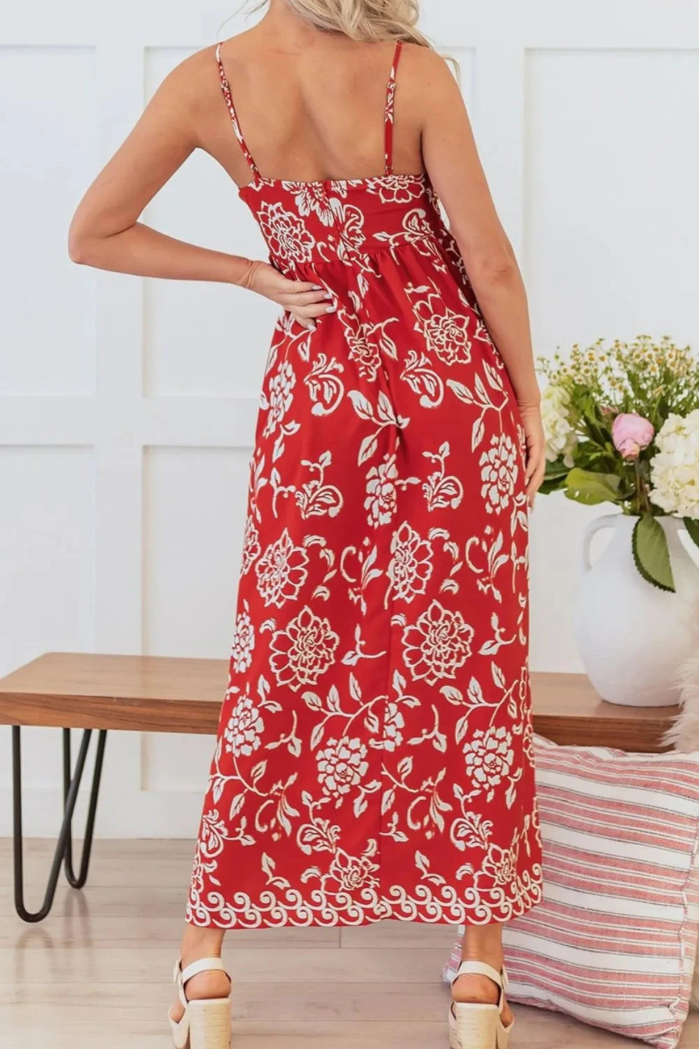 Floral Printed Spaghetti Strap Empire Waist Maxi Dress Simply Love