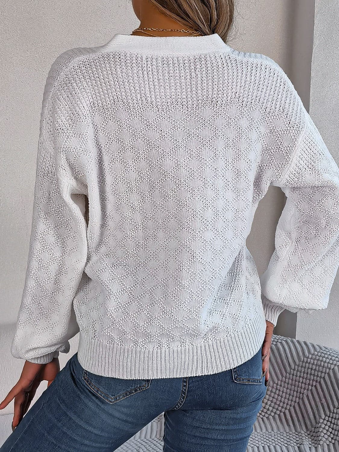 Chic half-button v-neck long sleeve knit pullover