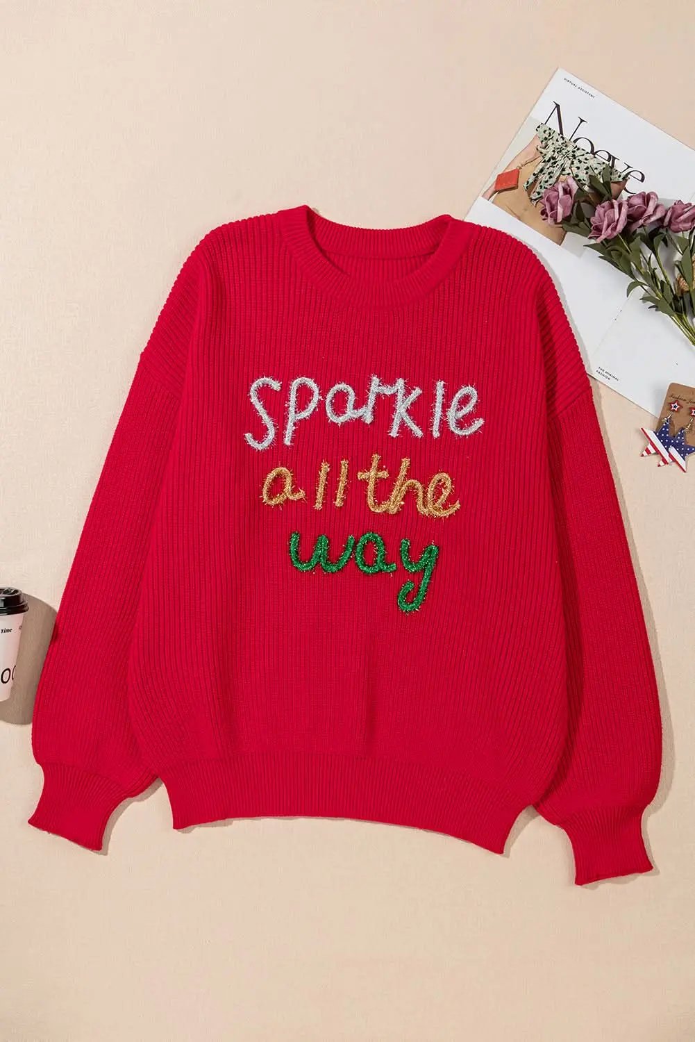 Racing red tinsel plus size sweater - Love Salve 
