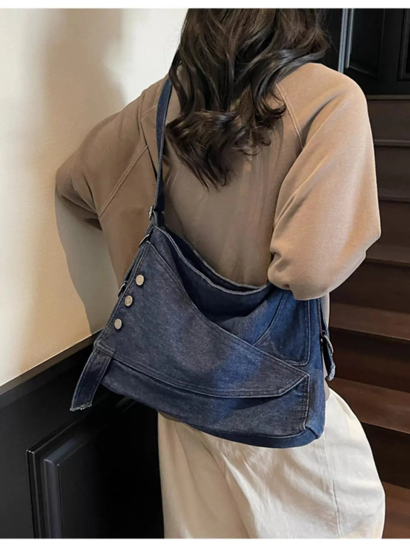 Casual Denim Crossbody Bag with Button Detail Simply Love