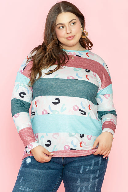 Chic sky blue striped plus size colorblock pullover top