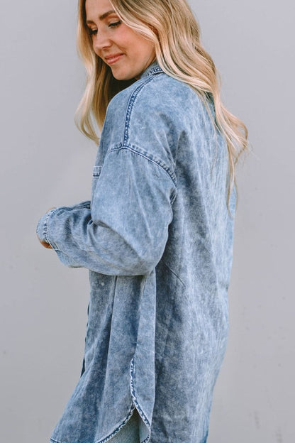 Button Up Dropped Shoulder Denim Top.