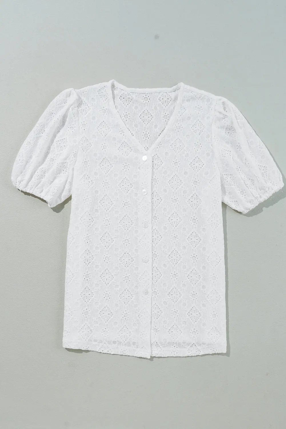 Elowyn Lace Puff Sleeve Button Up Blouse - Love Salve 