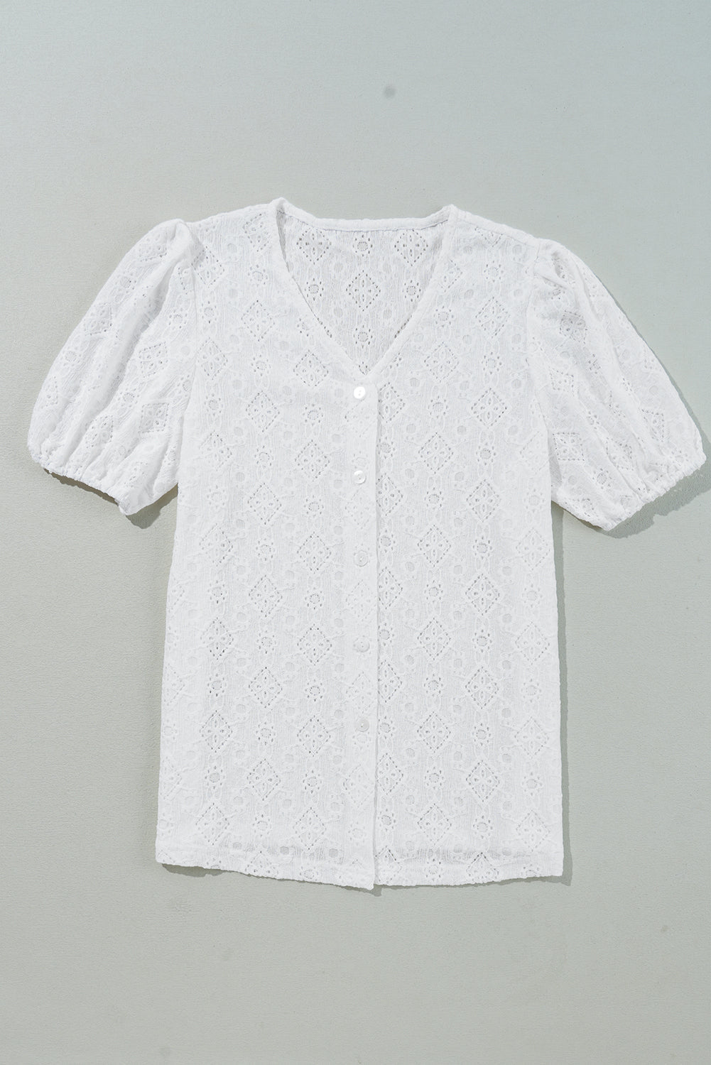 Elowyn Lace Puff Sleeve Button Up Blouse - Love Salve 