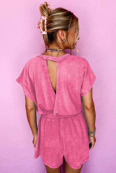 Bonbon Mineral Wash Drawstring Waist Hollow Out Back Romper