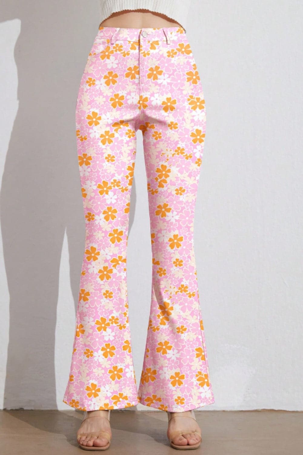 Chic printed high waist flare trousers with convenient pockets