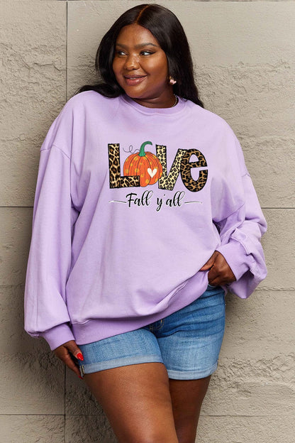 Simply Love Full Size LOVE FALL Y'ALL Graphic Sweatshirt.