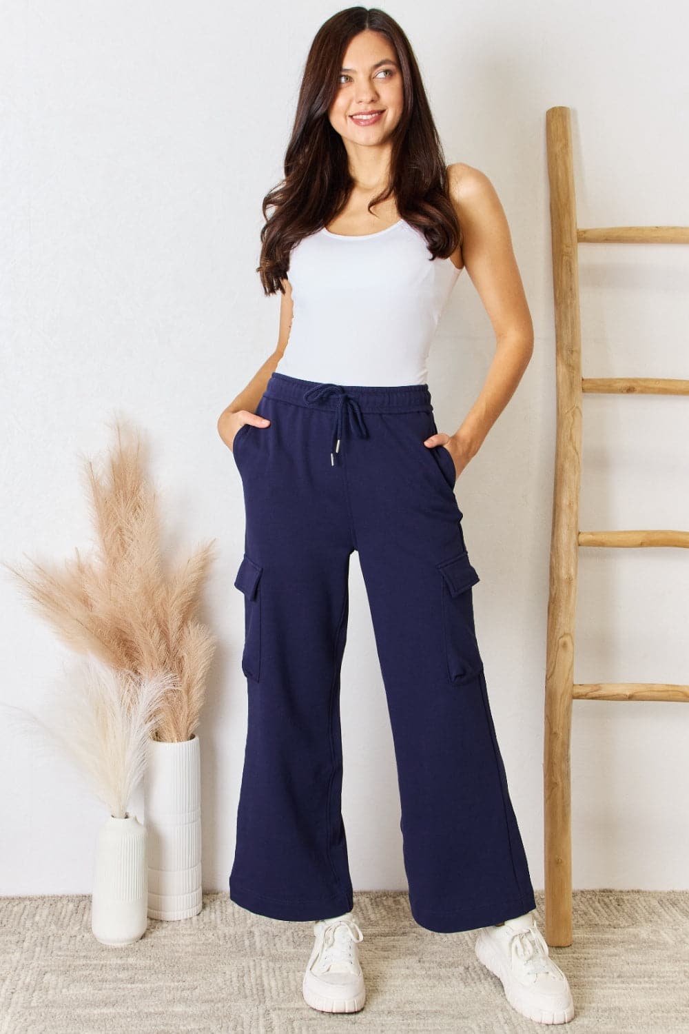 RISEN Drawstring Relaxed Cargo Wide Leg Pants.