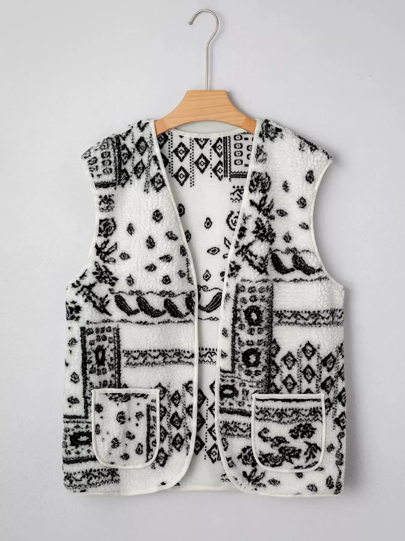 Sherpa Paisley Print Pocketed Western Fashion Vest Jacket Simply Love