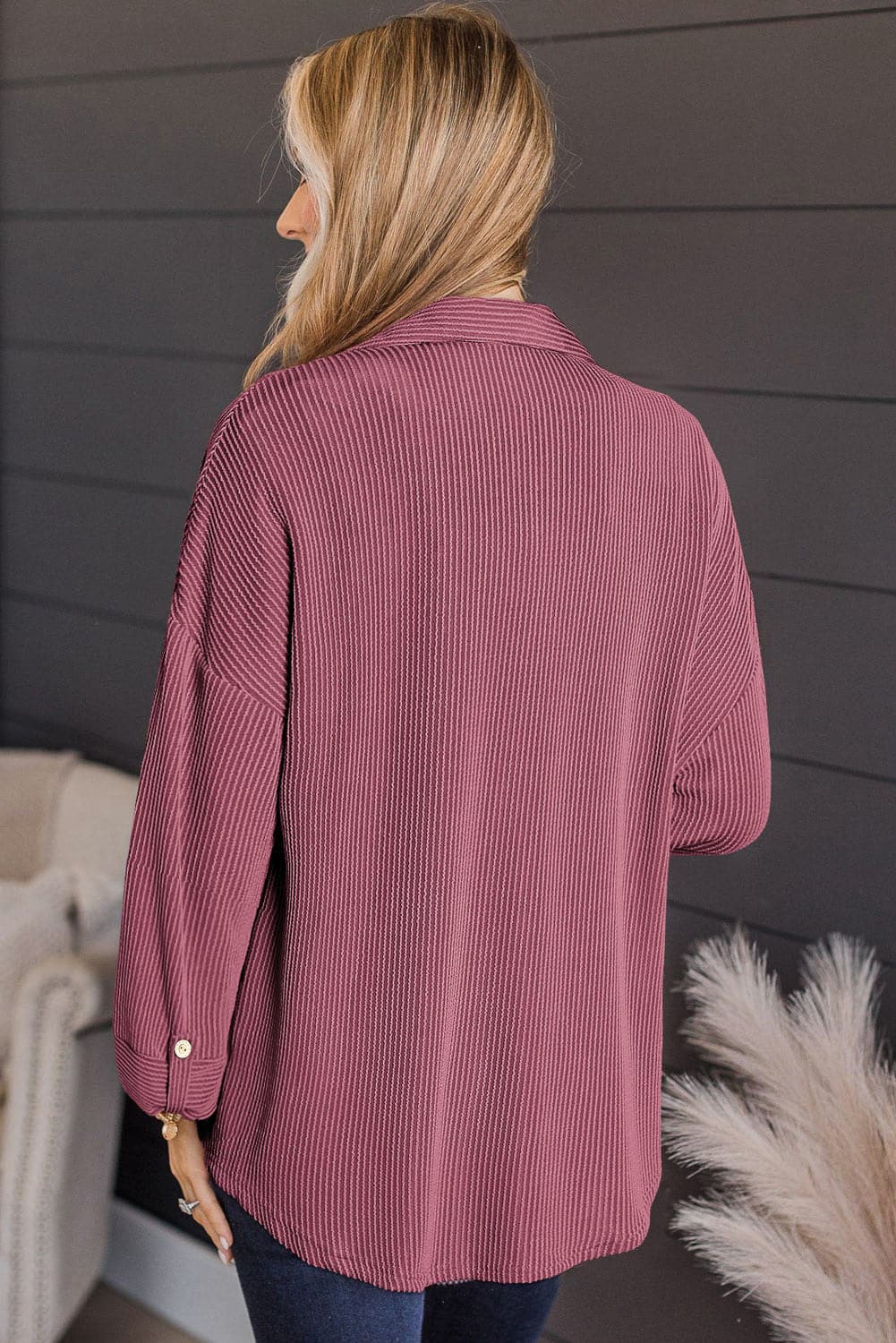 Striped Collared Neck Long Sleeve Shirt.