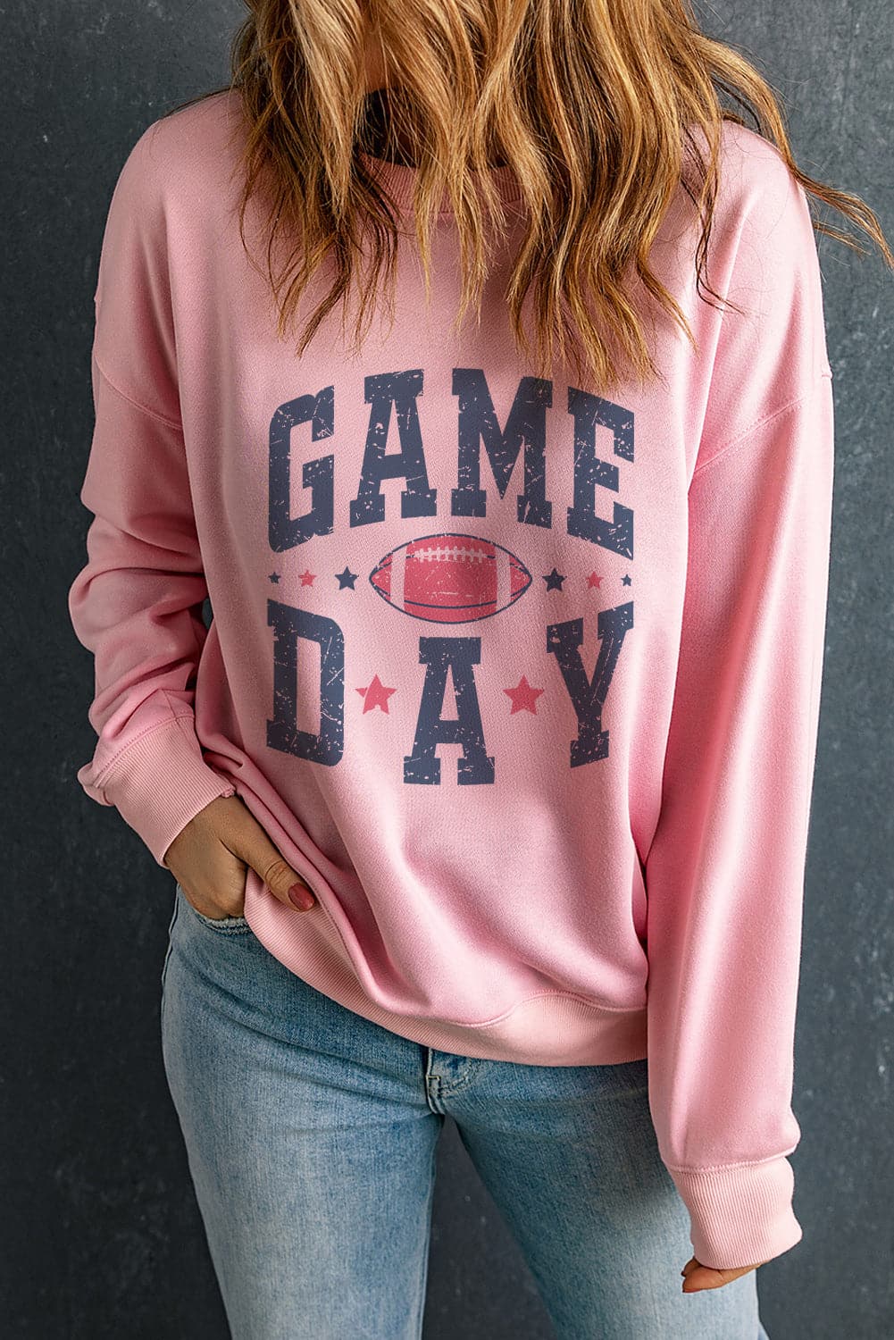 GAME DAY Round Neck Long Sleeve Sweatshirt.