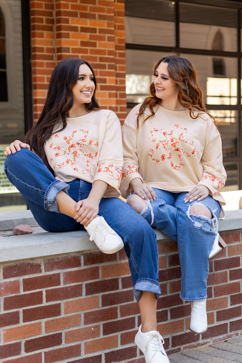 Beige floral wide sleeve top