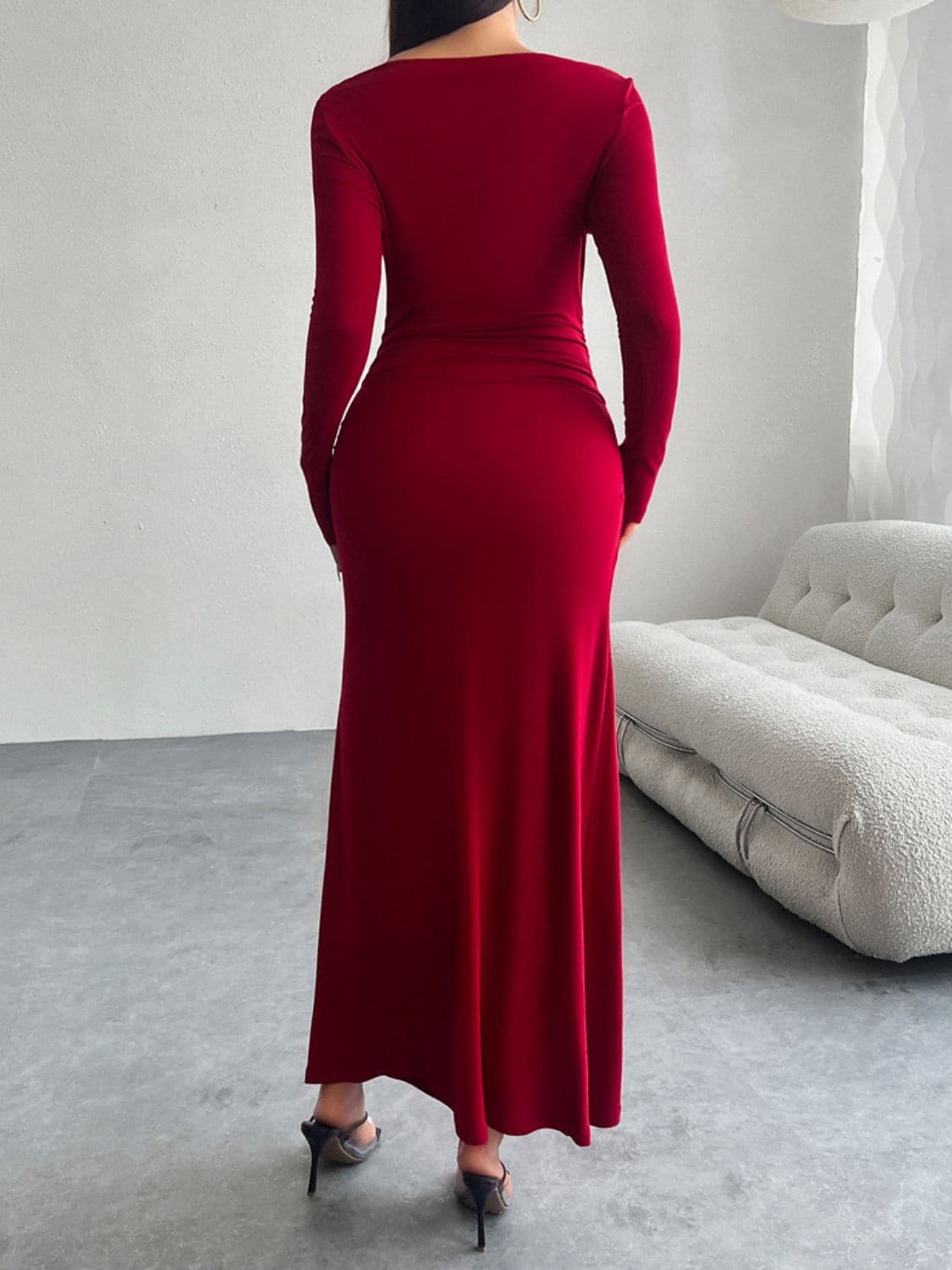 Ruched Long Sleeve Maxi Dress.