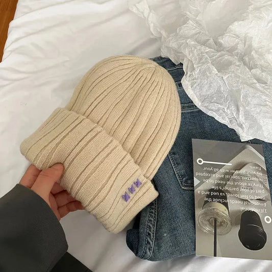 Knitted Beanie Hat with Embroidered Detail Simply Love