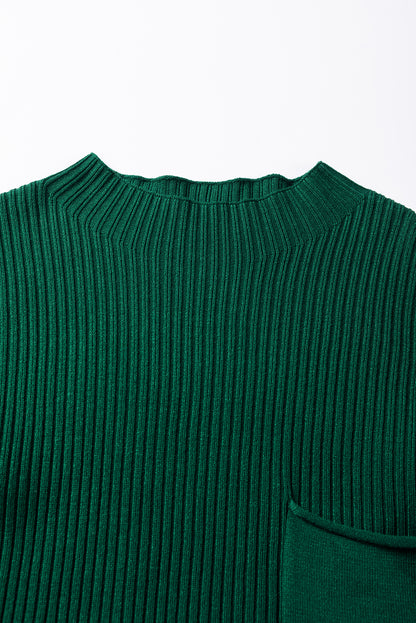 Cozy jungle green plus size mock neck sweater with chest pocket